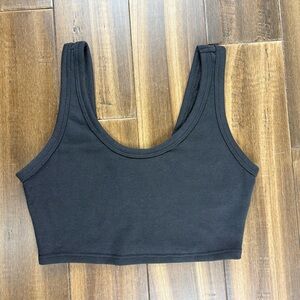 Lulu's size L Black Knit Crop Top Scoop Neck Thick Straps Casual Active Lounge